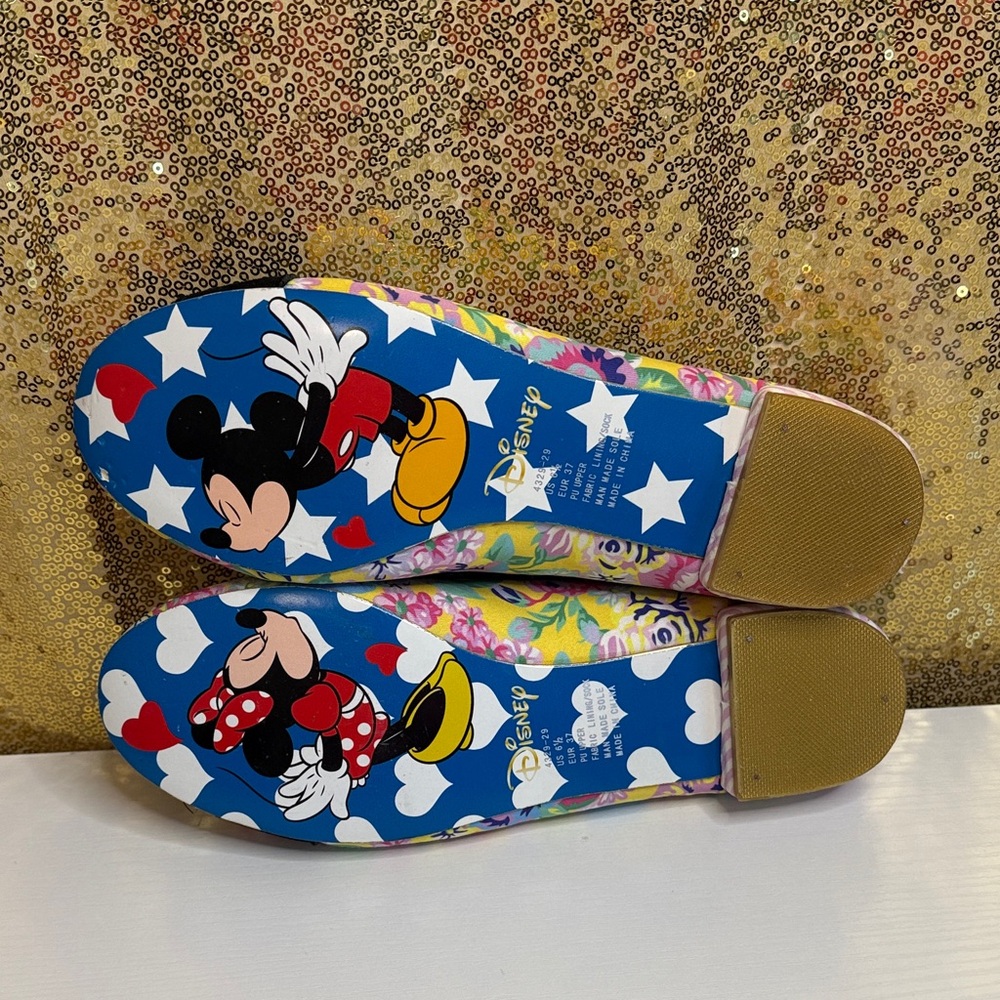 Disney Irregular Choice “Why Hello”Mickey and Minnie Mouse Floral Flats - Picture 11 of 14